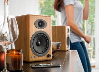 Audioengine A5+ 150W Wireless Powered Bookshelf Speakers, Bluetooth aptX HD 24 Bit DAC, Built-in Analog Amplifier & Remote Control (Blue)